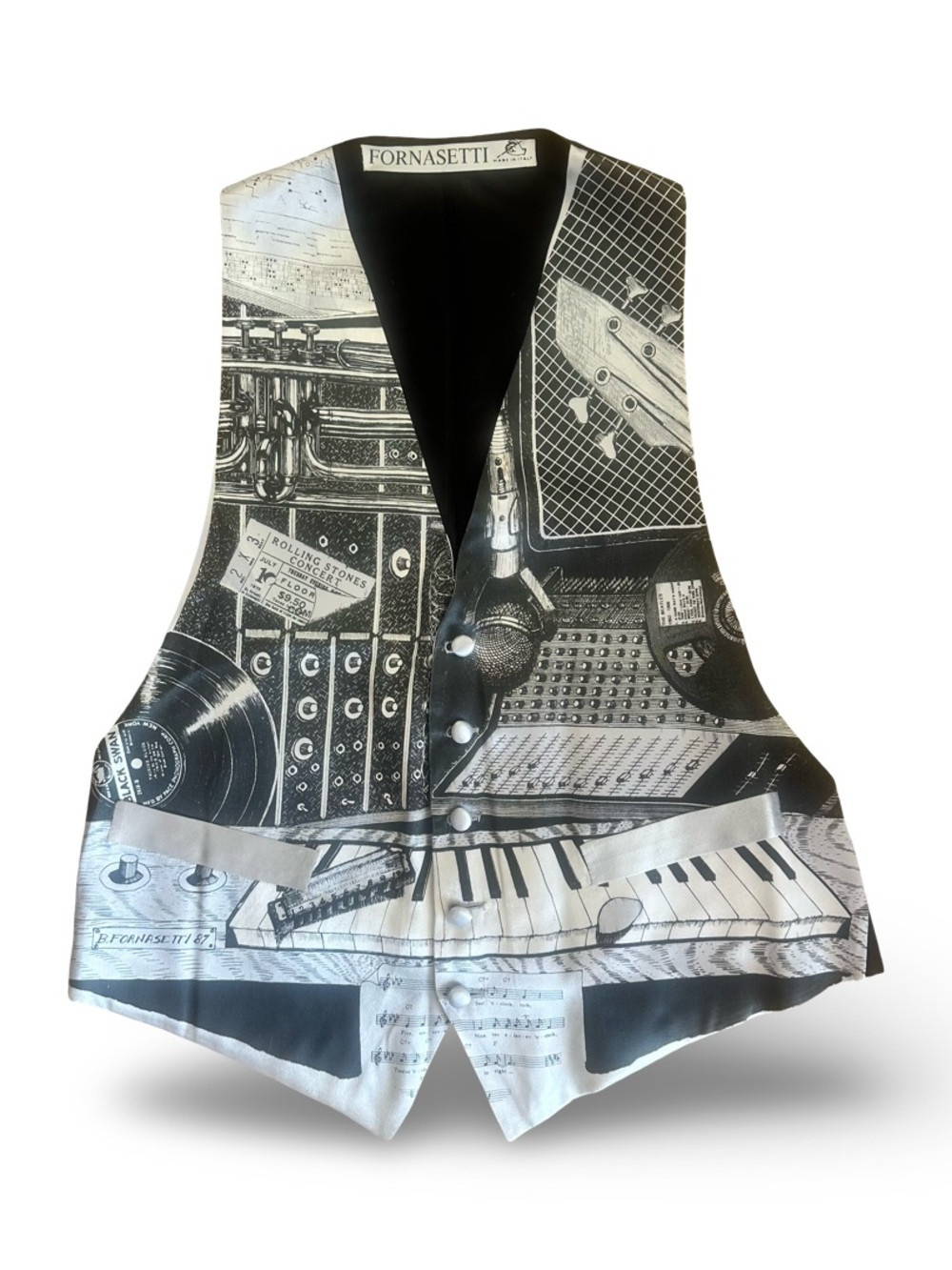 Fornasetti Black & White Musical Silk Print Vest